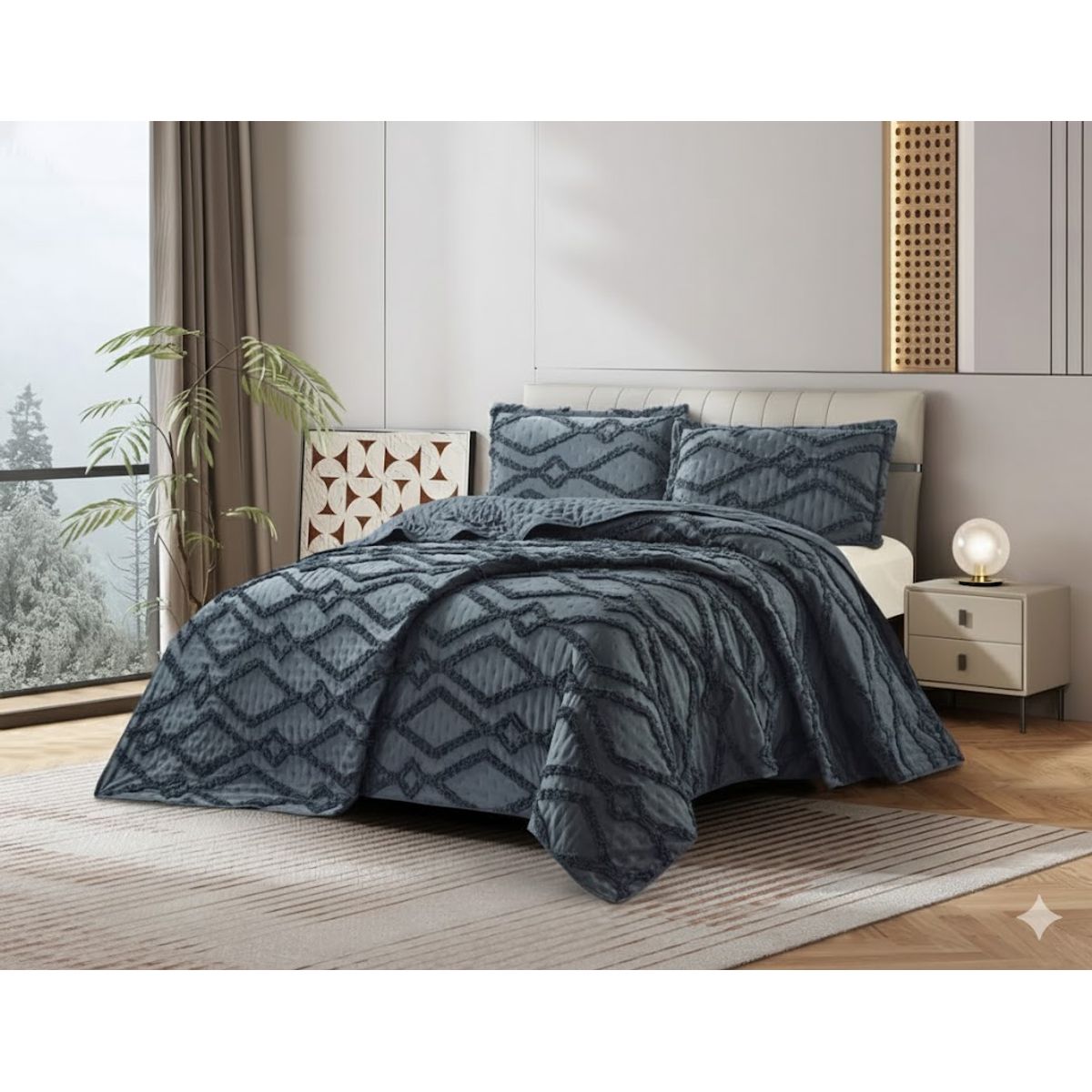 GENERICO - CUBRECAMA 2 PLAZA TUFTING RELIEVE DIAMANTE DE VERANO MODERNO ELEGANTE SERIE 2 TF