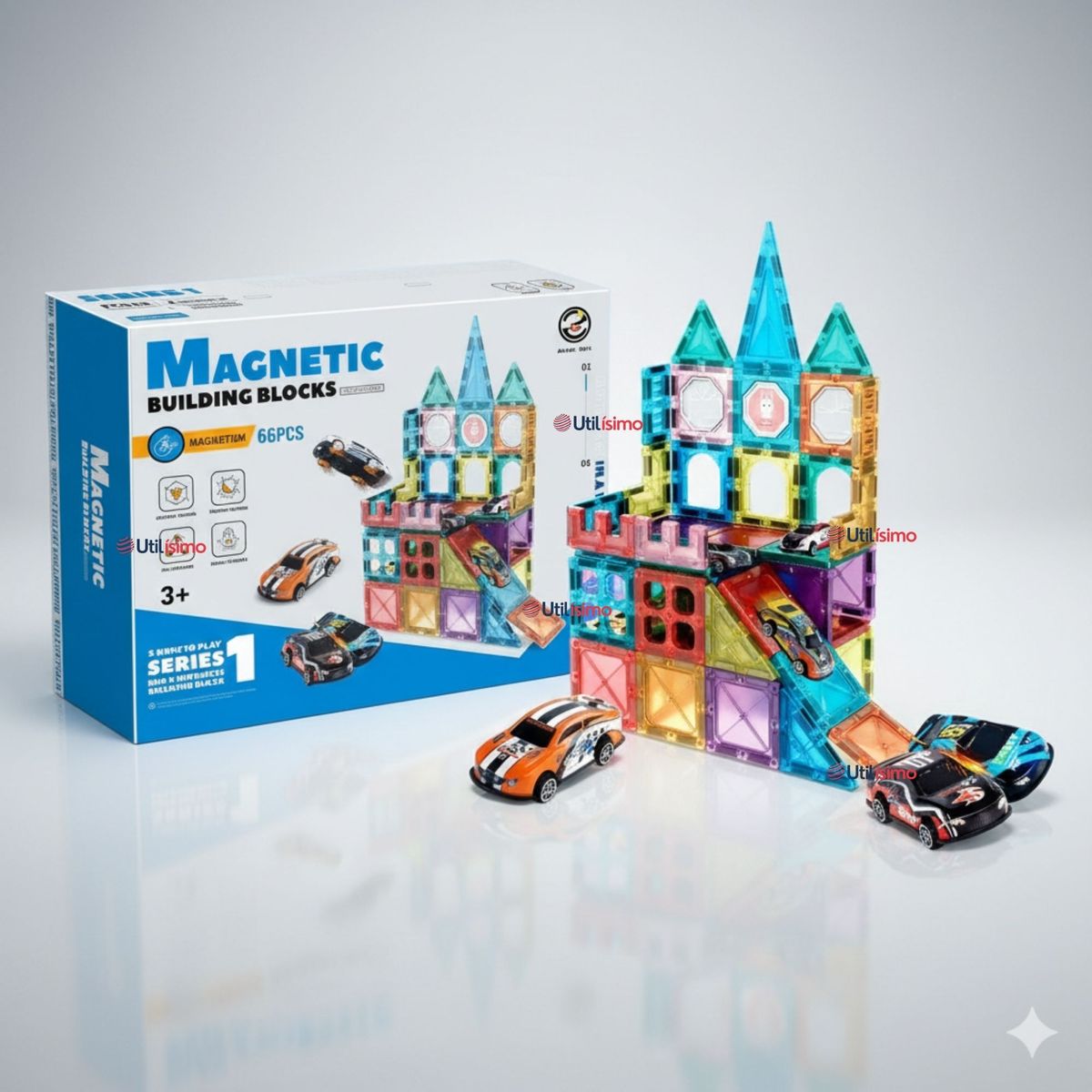 UTILISIMO - Juego Bloques De Construcción Magnéticos 3D 66 Piezas para Niño o Niña
