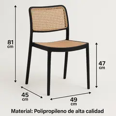 SPACE HOME - Silla Comedor Negra Polipropileno Reforzado y Respaldo Ratán Sintético