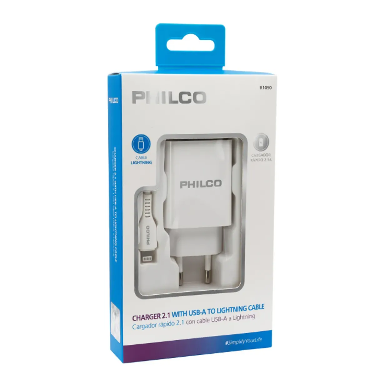 PHILCO - Cargador De Pared Doble Usb + Cable iPhone Philco R1090