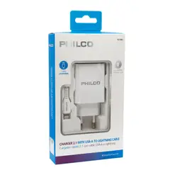 PHILCO - Cargador De Pared Doble Usb + Cable iPhone R1090