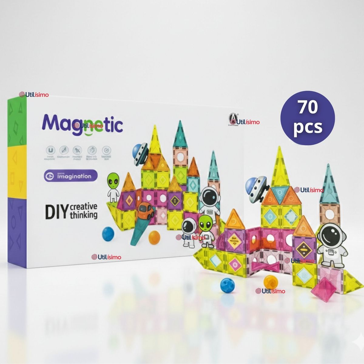 UTILISIMO - Juego Bloques De Construcción Magnéticos 3D 70 Piezas para Niño o Niña
