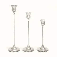 COLETTE - Set De Porta Velas Candelabro Metálico Elegante Plata Mónaco