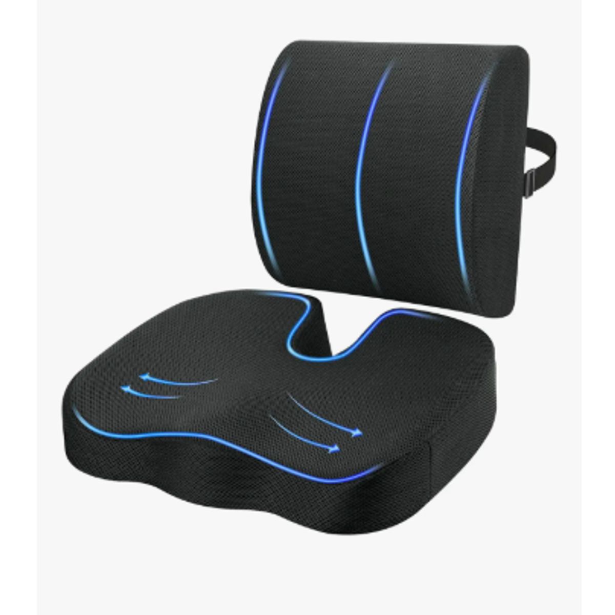 GENERICO - Cojin Asiento Con Soporte Respaldo Lumbar Para Silla Oficina Negro