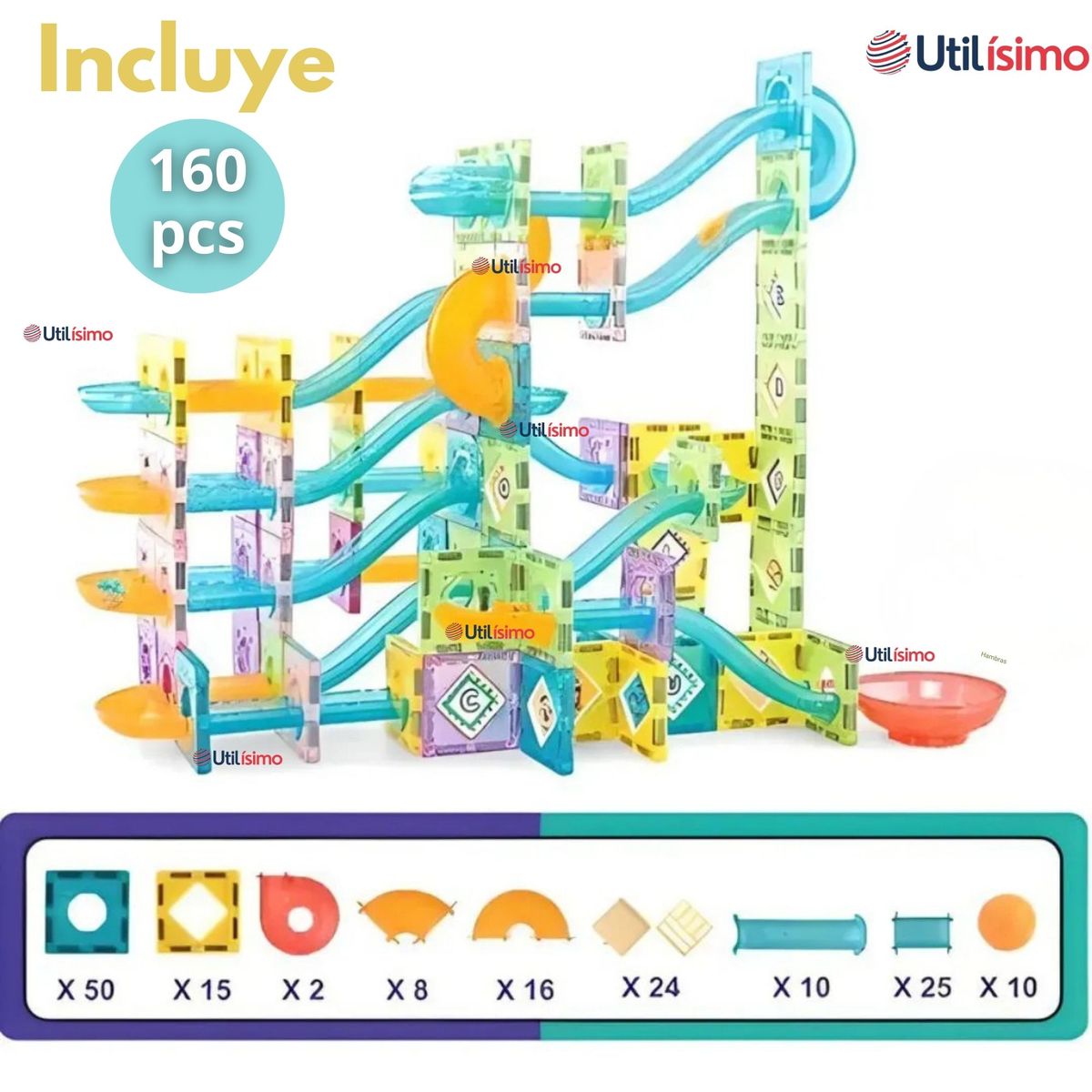 UTILISIMO - Pista Armable Bloques Magnético de 160 Piezas para niños