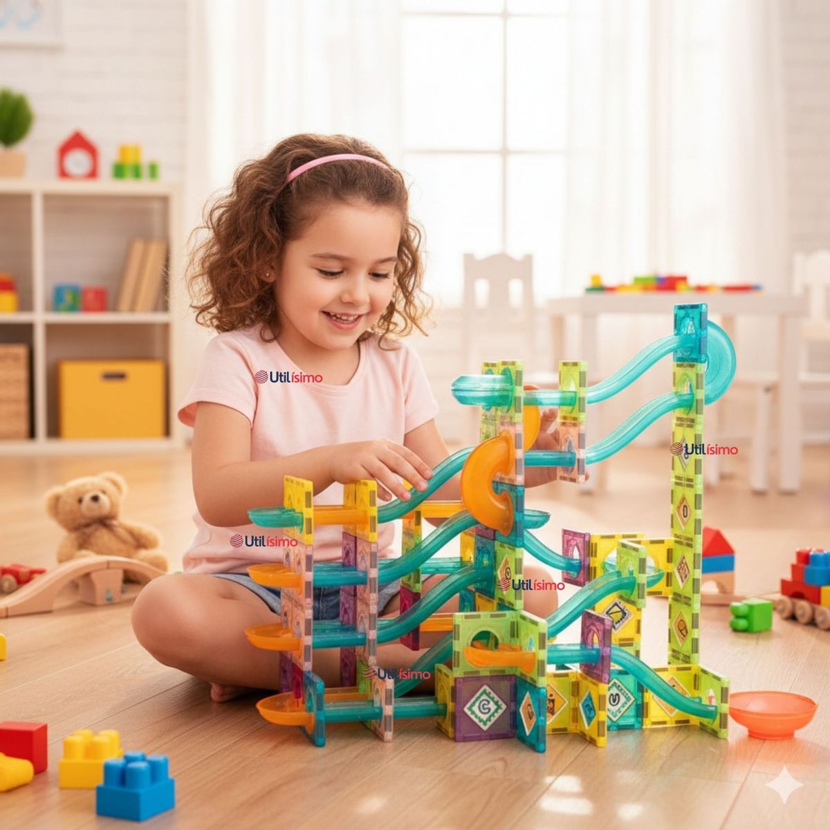 UTILISIMO - Pista Armable Bloques Magnético de 160 Piezas para niños