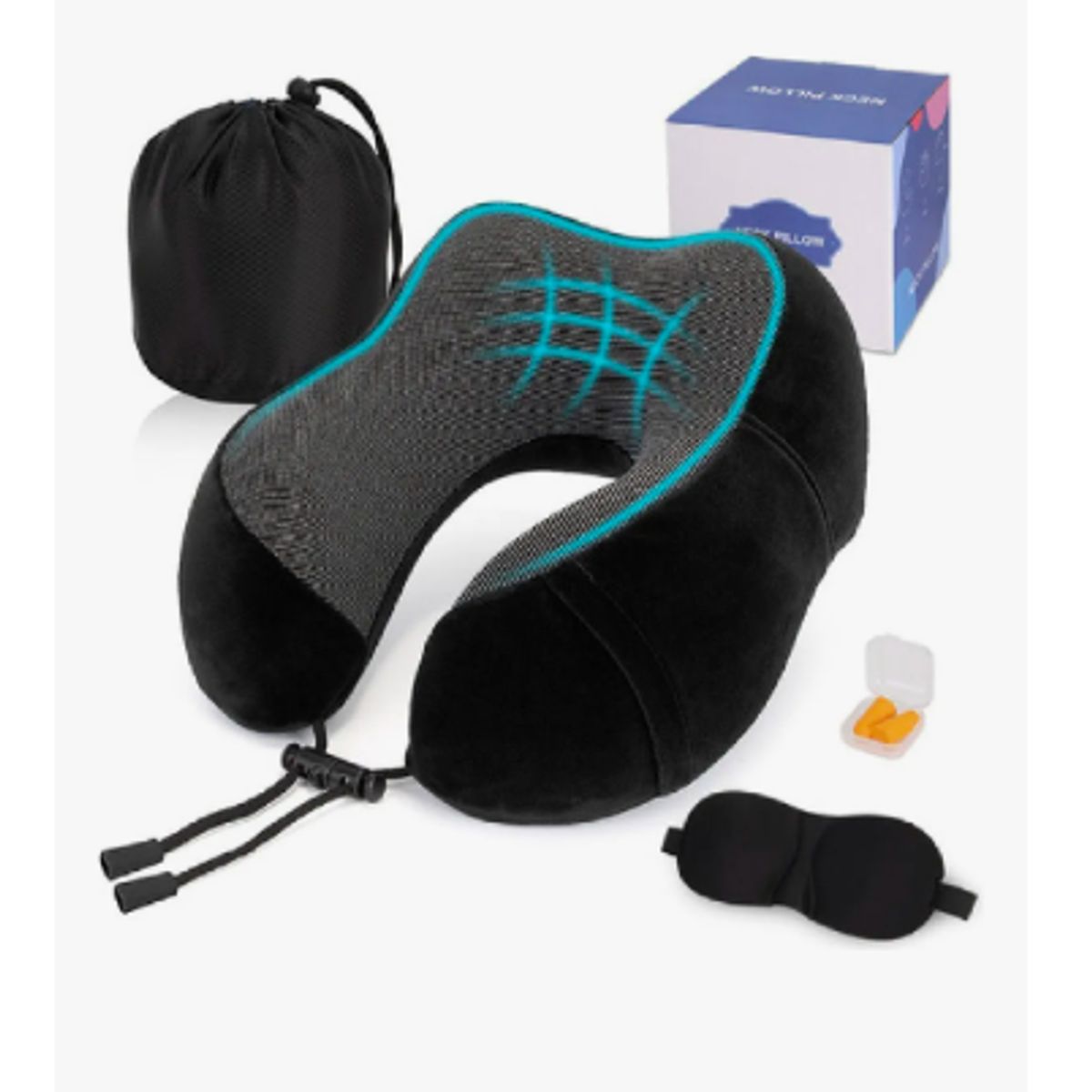 GENERICO - Almohada De Cuello Para Viaje Trabajo Cojín Soporte Cómodo Negro