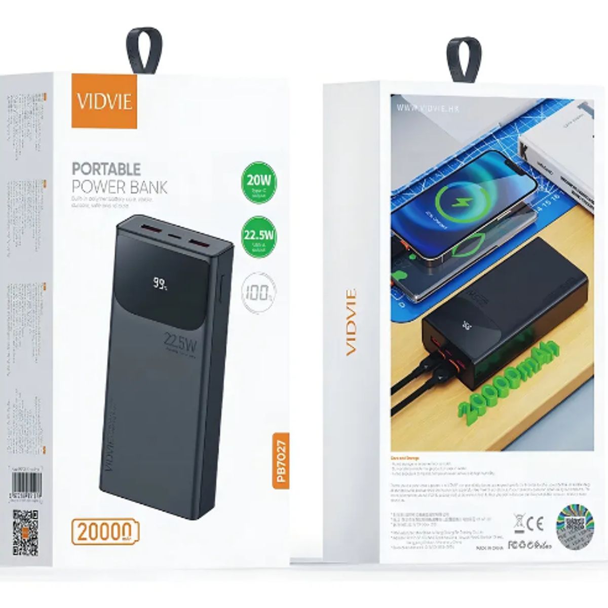 GENERICO - Cargador Portátil Power Bank 20000mah 225w Vidvie Pb7027 Color Negro