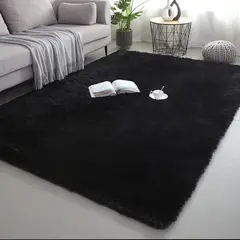 GENERICO - ALFOMBRA NEGRA PELUDA 200X300 ANTIDESLIZANTE SUAVE DECORATIVA TF