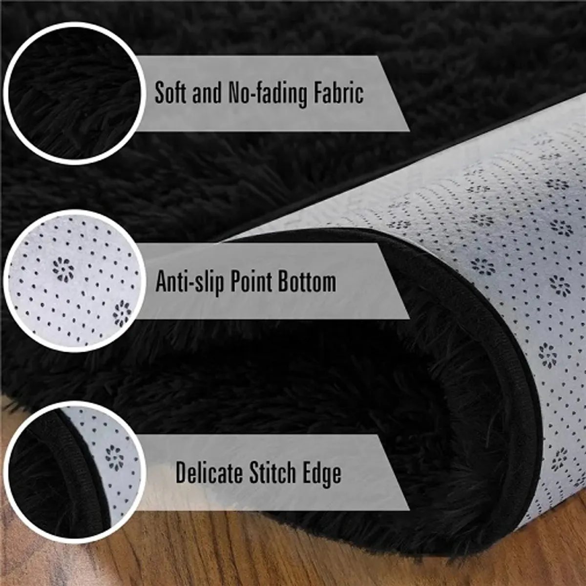 GENERICO - ALFOMBRA NEGRA PELUDA 200X300 ANTIDESLIZANTE SUAVE DECORATIVA TF