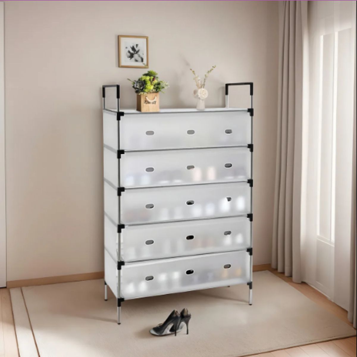 GENERICO - Zapatero Organizador De Zapatos Multifuncional 5 Niveles Color Gris Claro