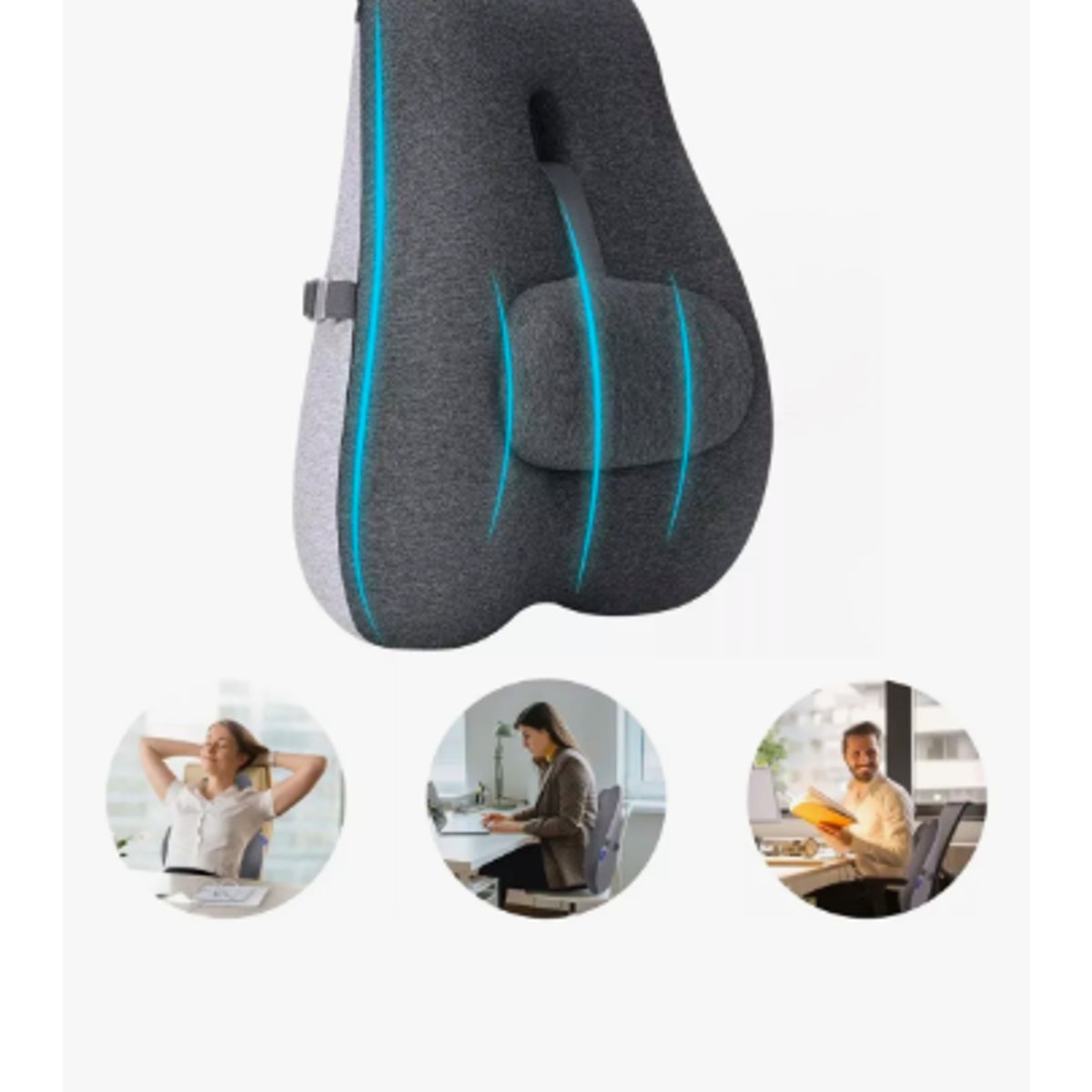 GENERICO - Cojín Lumbar Ortopédico Para Espalda Soporte Dorsal Negrogris Algodón