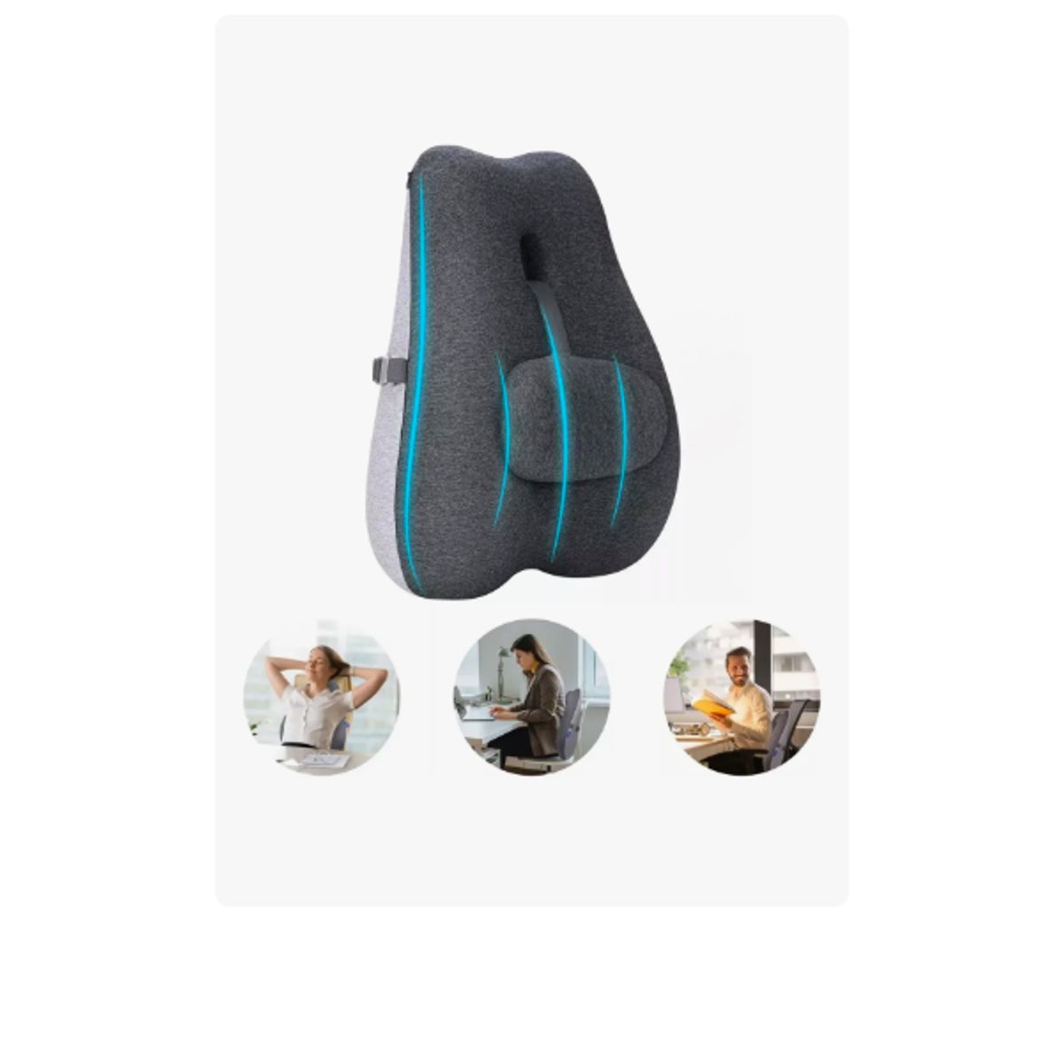 GENERICO - Cojín Lumbar Ortopédico Para Espalda Soporte Dorsal Negrogris Algodón