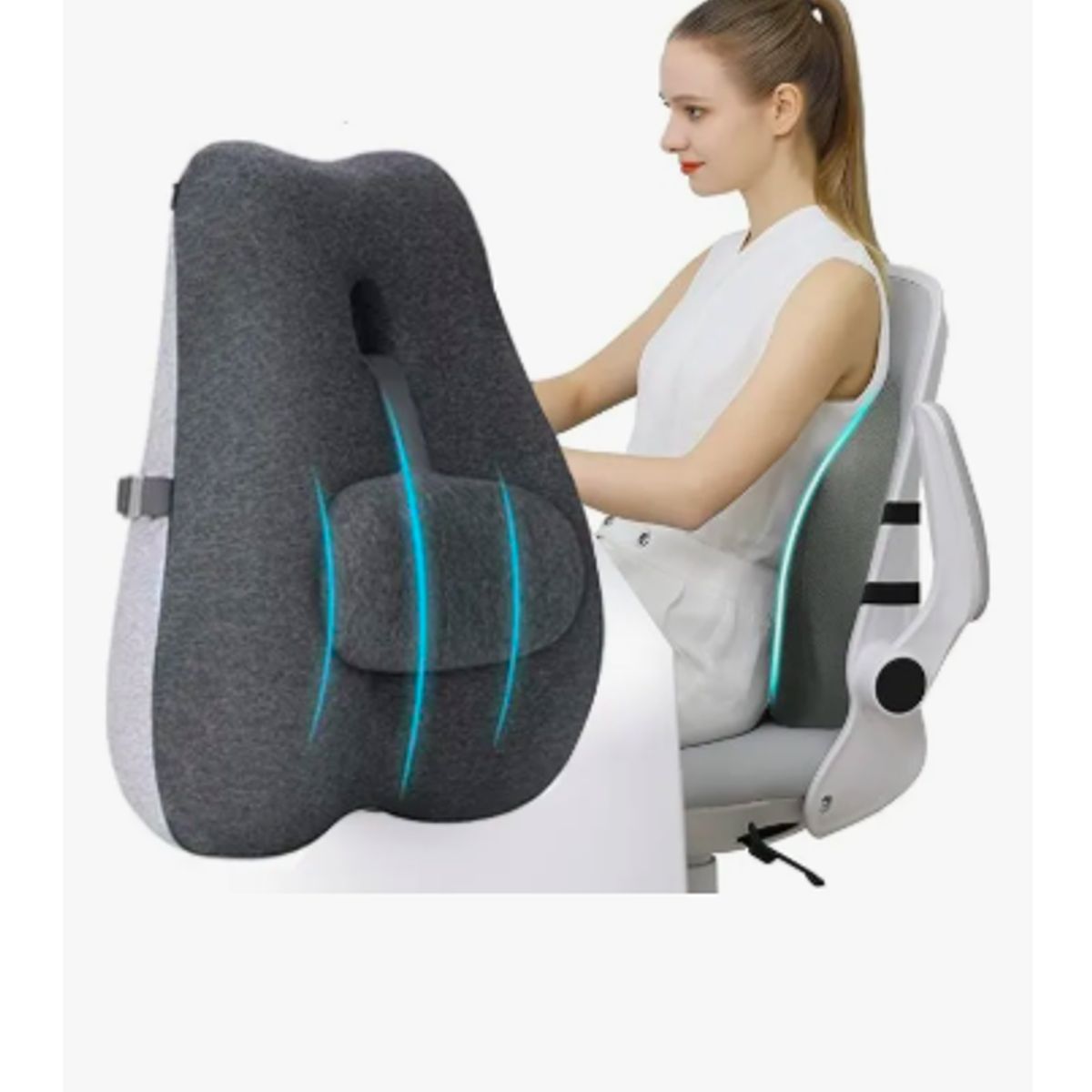 GENERICO - Cojín Lumbar Ortopédico Para Espalda Soporte Dorsal Negrogris Algodón