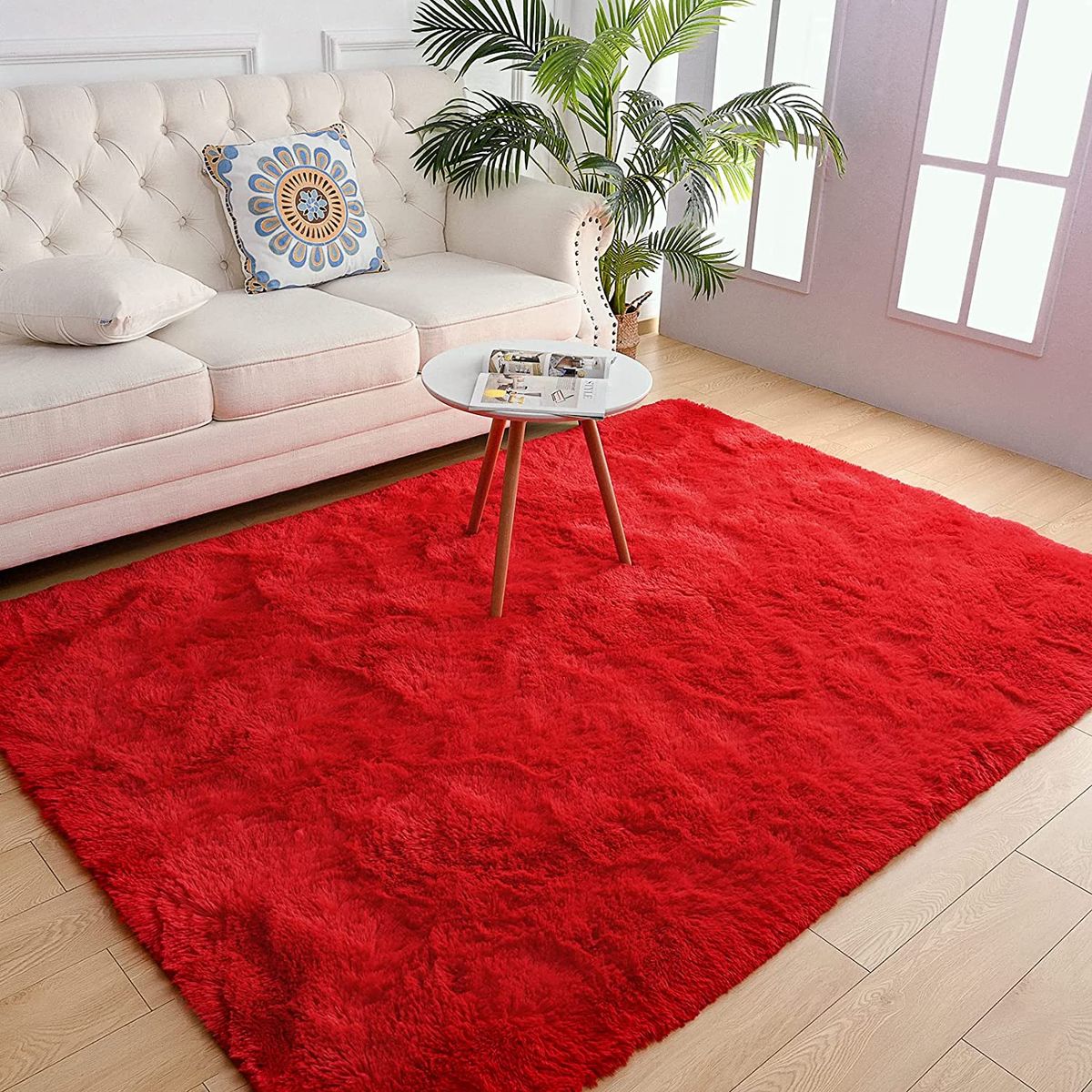 GENERICO - ALFOMBRA ROJA PELUDA 200X300 ANTIDESLIZANTE SUAVE DECORATIVA TF