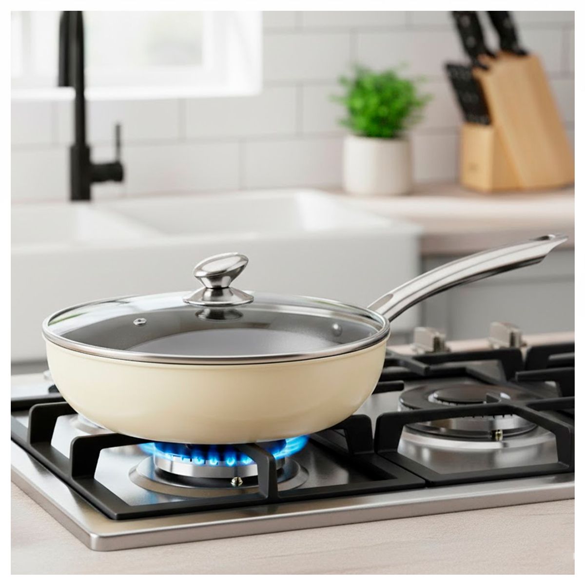 IRM - Sartén Olla Antiadherente  32cm con Tapa de Vidrio