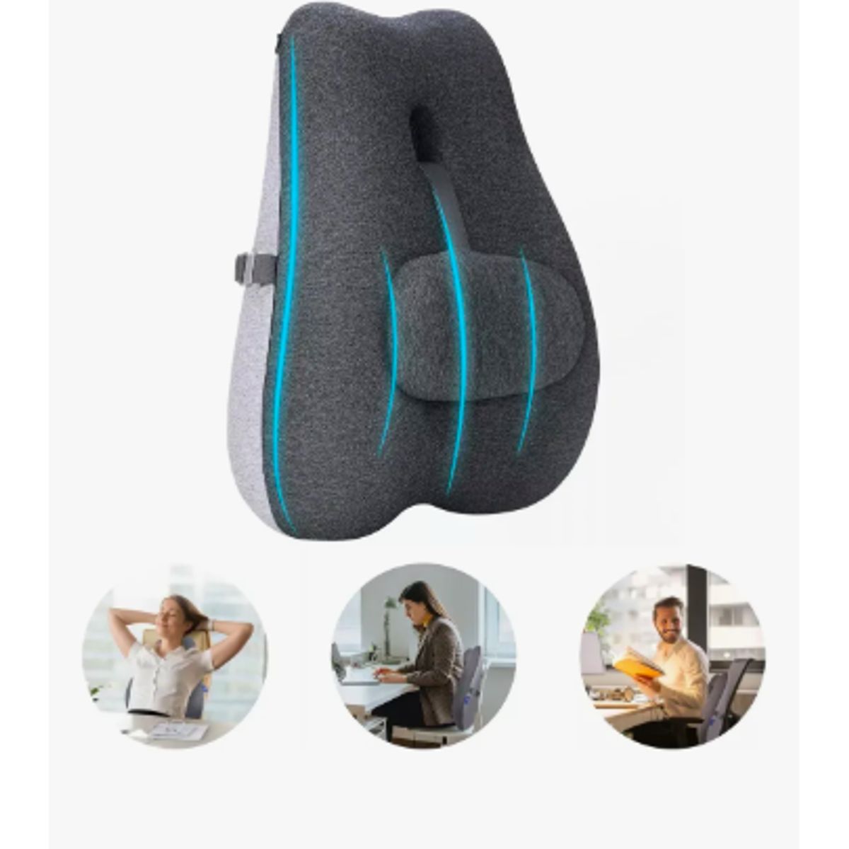 GENERICO - Cojin Soporte Espalda Corrector Lumbar De Silla Auto Oficina Negrogris Algodón