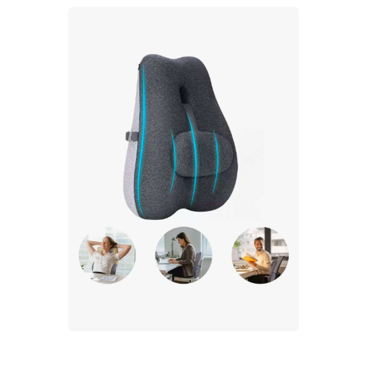 GENERICO - Cojin Soporte Espalda Corrector Lumbar De Silla Auto Oficina Negrogris Algodón