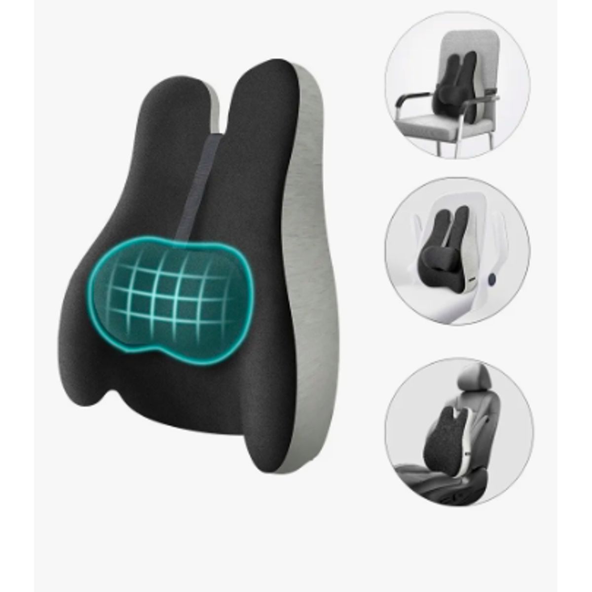 GENERICO - Cojin Soporte Espalda Corrector Lumbar Silla Auto Oficina Gris