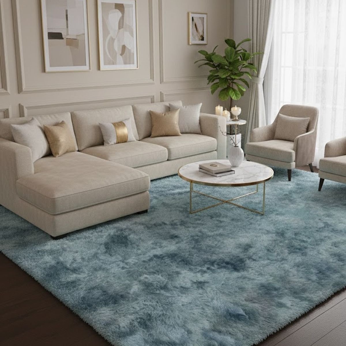 GENERICO - ALFOMBRA AZUL JASPEADA PELUDA 200X300 ANTIDESLIZANTE SUAVE DECORATIVA TF