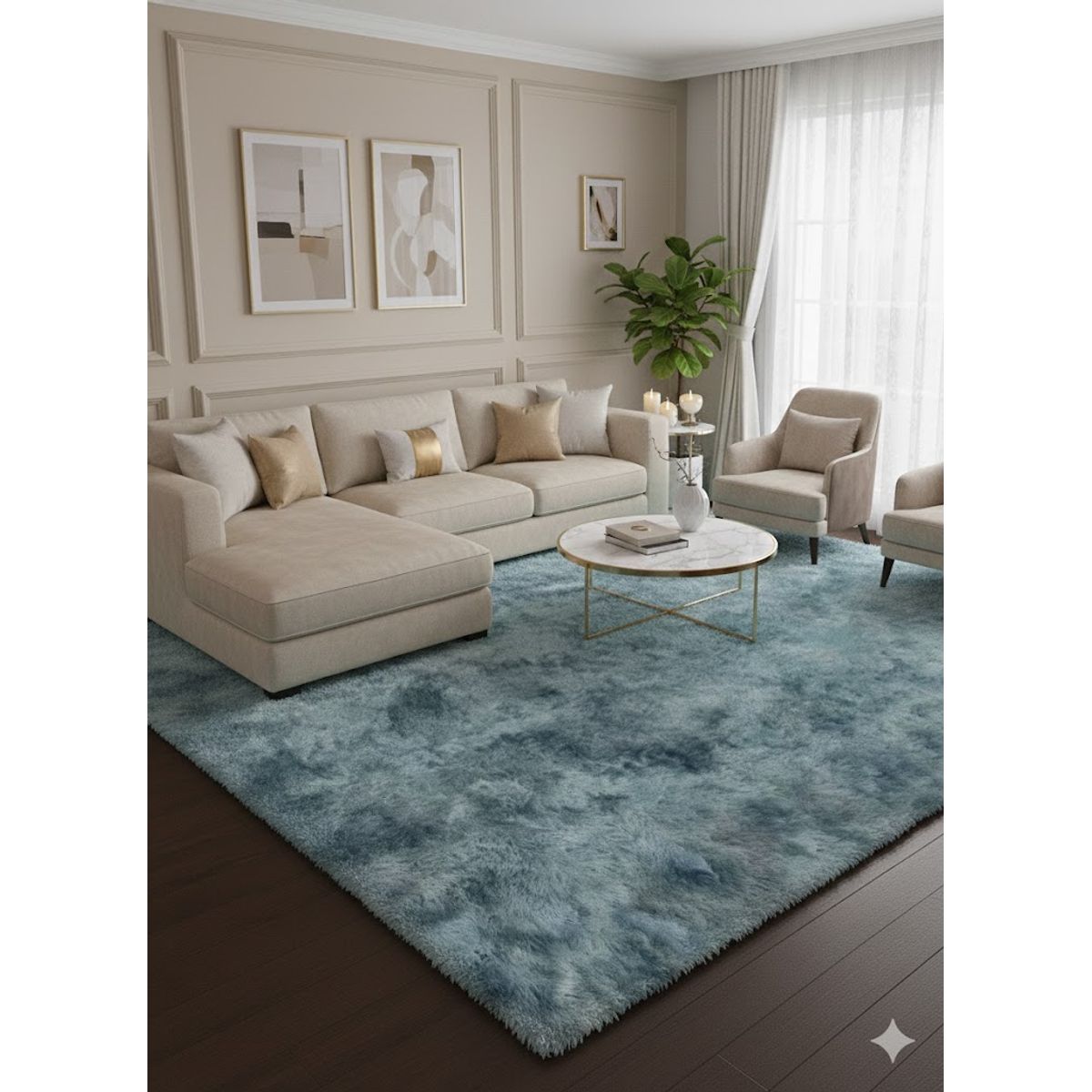 GENERICO - ALFOMBRA AZUL JASPEADA PELUDA 200X300 ANTIDESLIZANTE SUAVE DECORATIVA TF