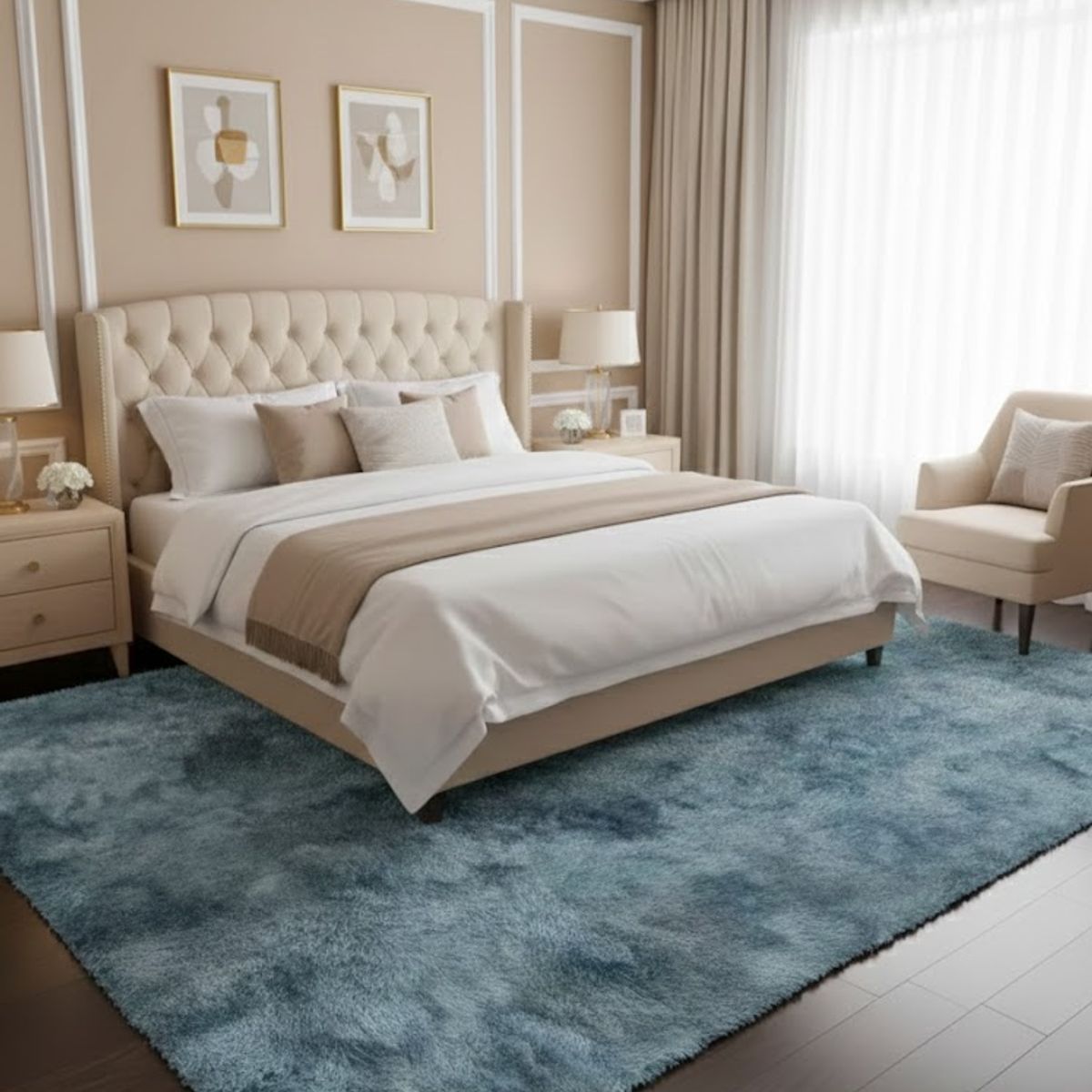 GENERICO - ALFOMBRA AZUL JASPEADA PELUDA 200X300 ANTIDESLIZANTE SUAVE DECORATIVA TF