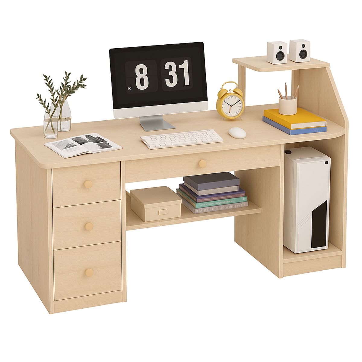 SPACE HOME - Escritorio Wood  Estilo Moderno con Cajones y Espacio para CPU