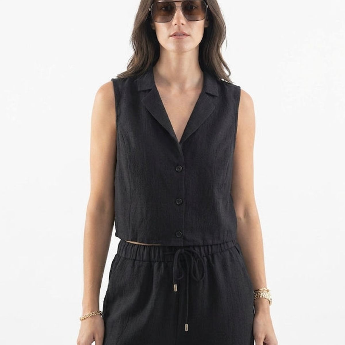 ME QUIERE MUCHO POQUITO NADA - Vest Lino Negro