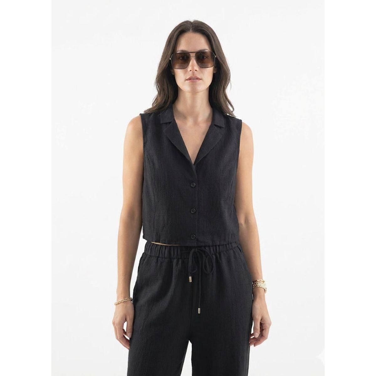 ME QUIERE MUCHO POQUITO NADA - Vest Lino Negro