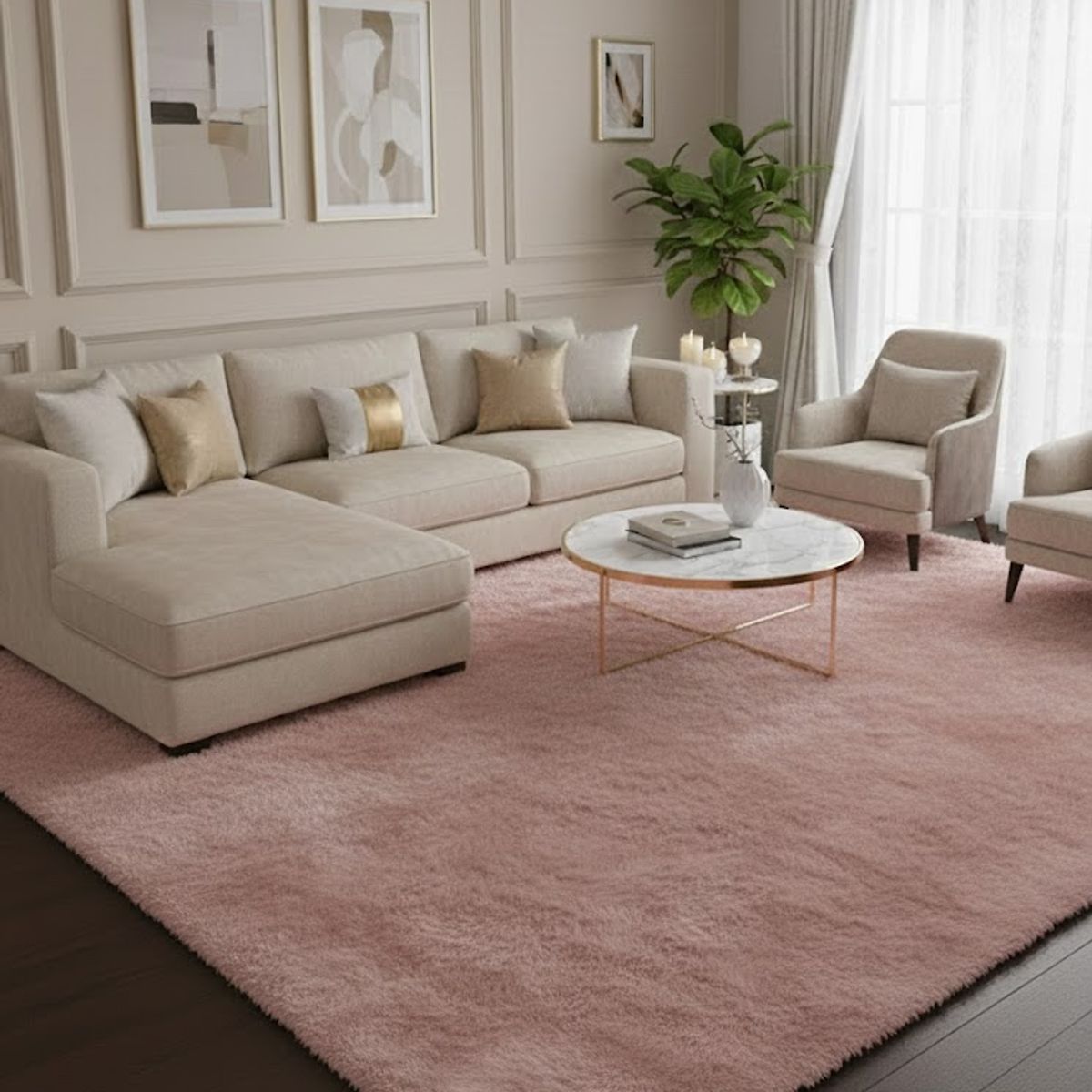 GENERICO - ALFOMBRA PALO ROSA PELUDA 200X300 ANTIDESLIZANTE SUAVE DECORATIVA TF