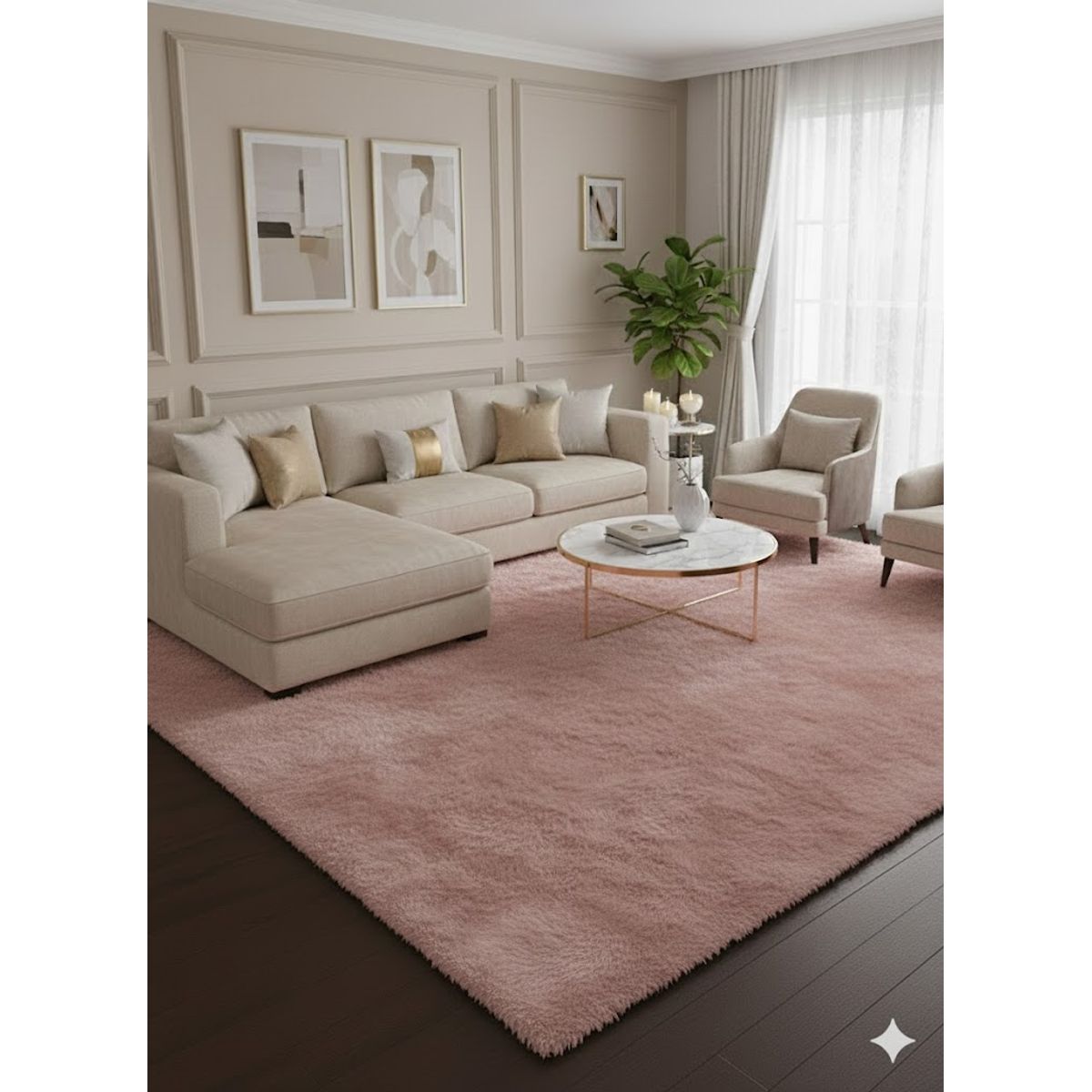 GENERICO - ALFOMBRA PALO ROSA PELUDA 200X300 ANTIDESLIZANTE SUAVE DECORATIVA TF