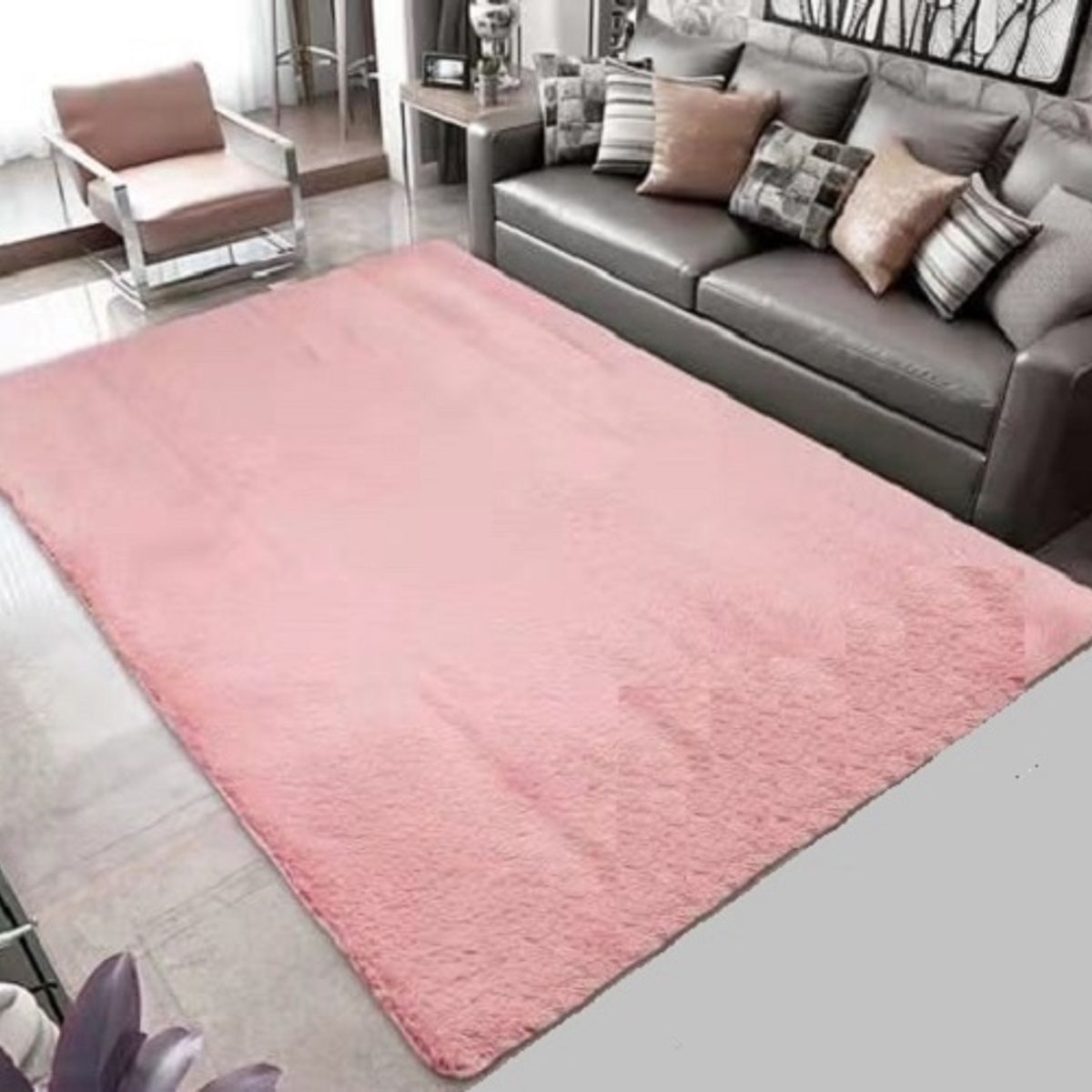 GENERICO - ALFOMBRA PALO ROSA PELUDA 200X300 ANTIDESLIZANTE SUAVE DECORATIVA TF