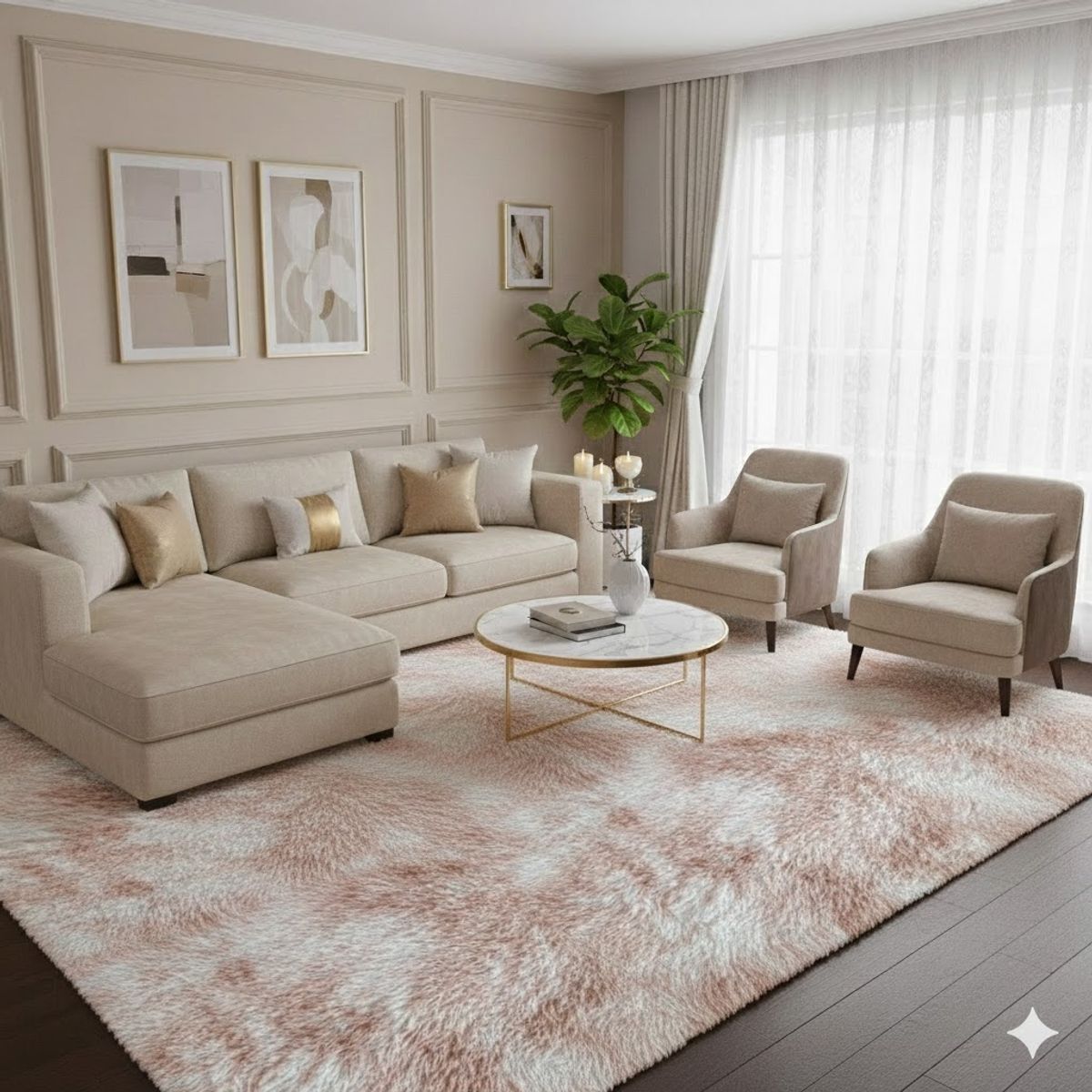 GENERICO - ALFOMBRA BEIGE JASPEADO PELUDA 200X300 ANTIDESLIZANTE SUAVE DECORATIVA TF