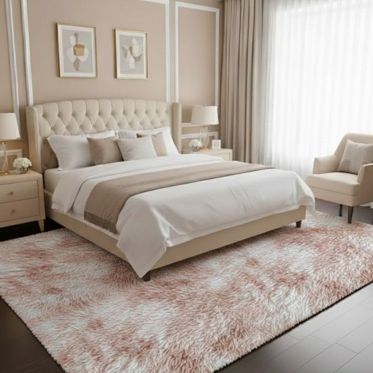 GENERICO - ALFOMBRA BEIGE JASPEADO PELUDA 200X300 ANTIDESLIZANTE SUAVE DECORATIVA TF