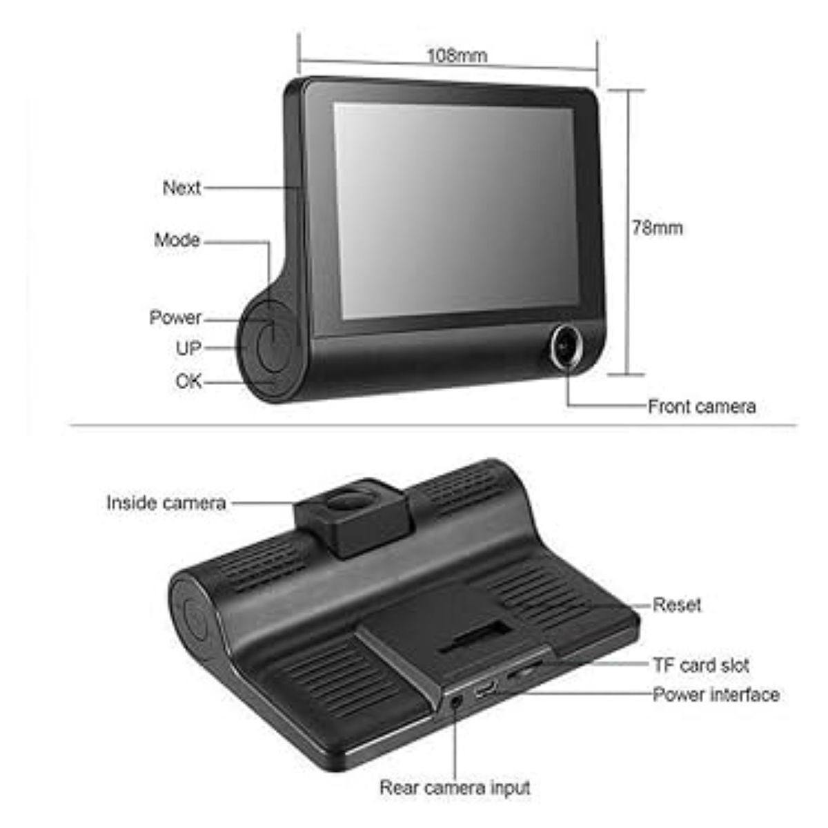 GENERICO - Camara para autos y camionetas 3 en 1 frontal, trasera y interior
