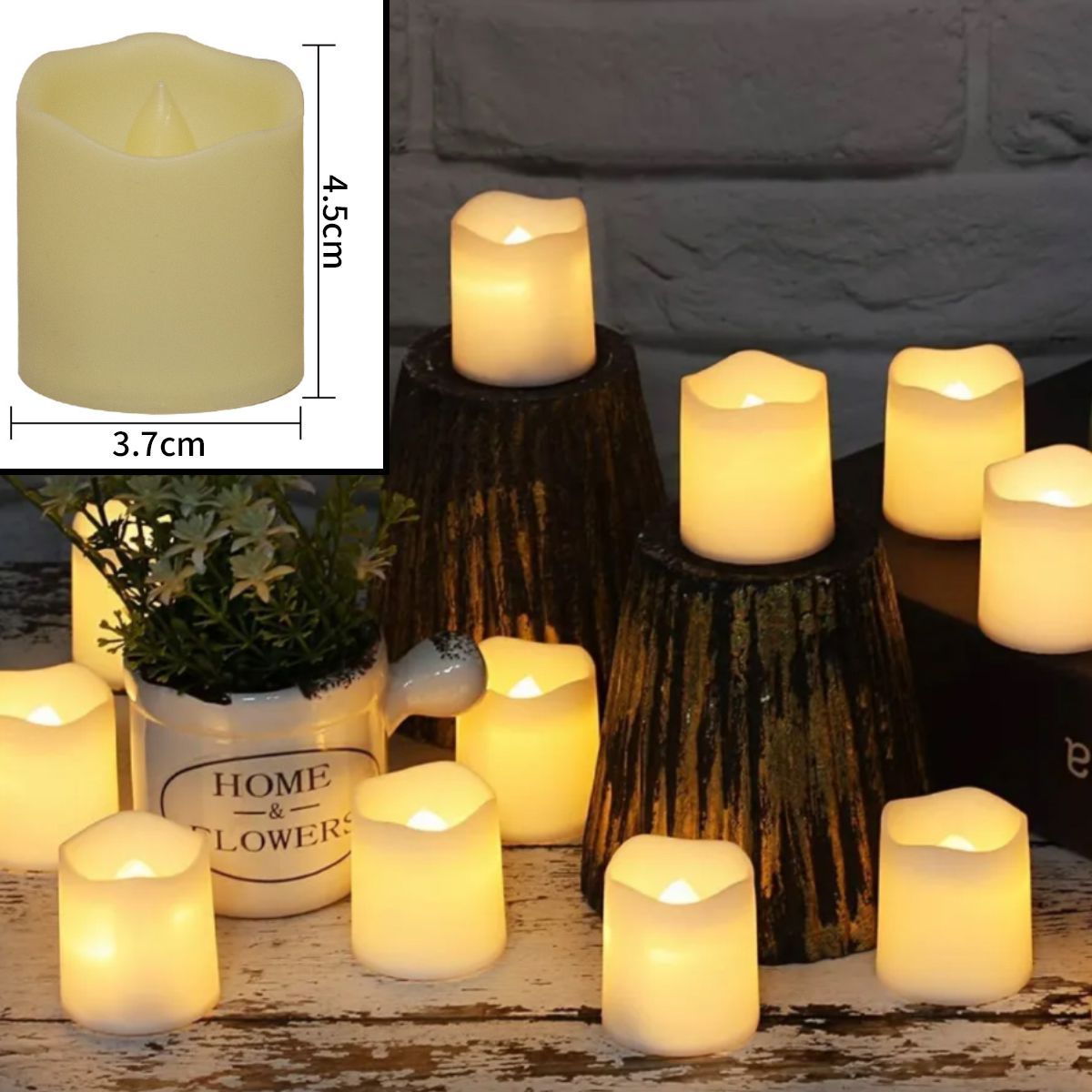 ATURE - Pack 24 Velas Led Con Efecto Llama Porta Frascos Decorativas