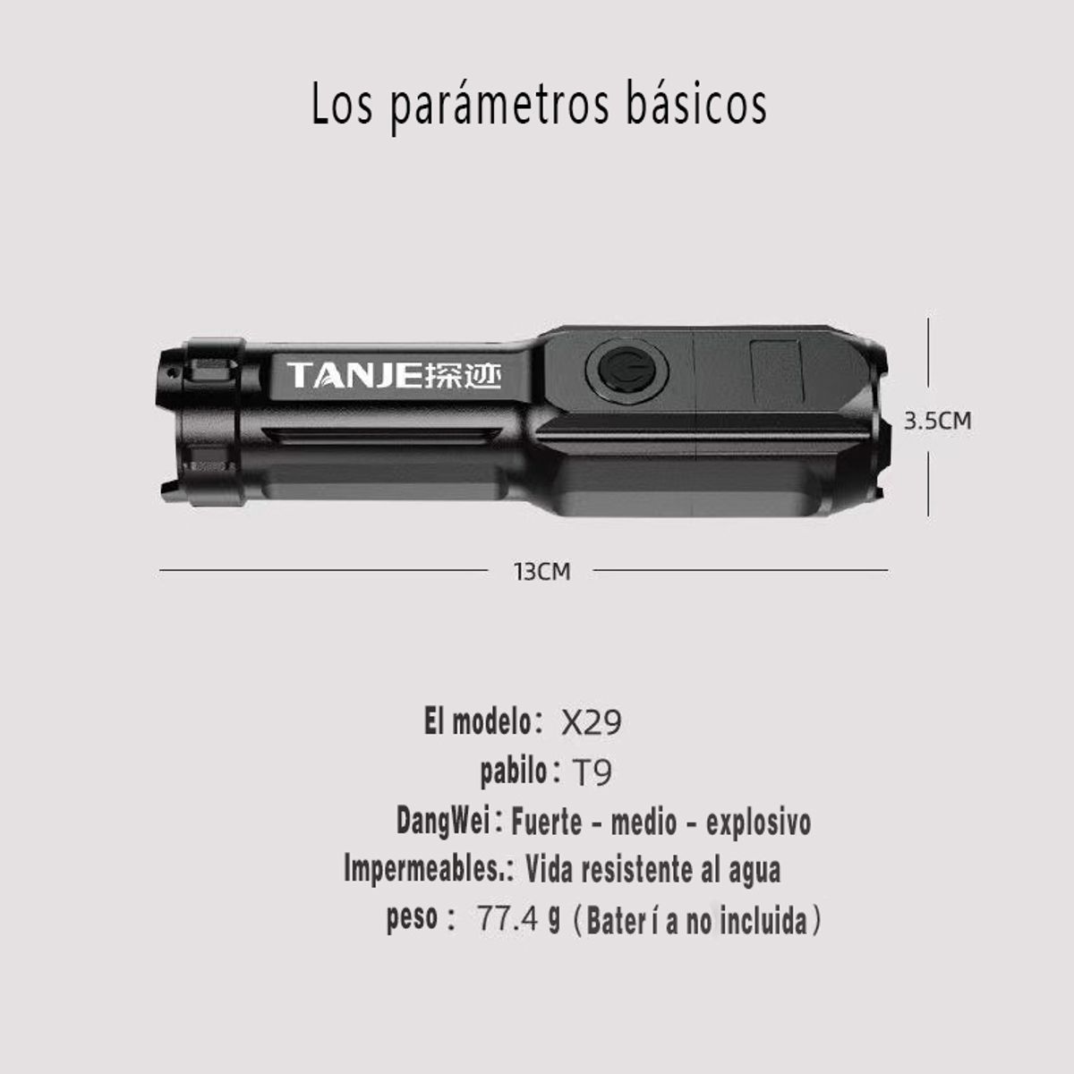 GENERAL - Linterna Brillante Multifunción Luz Fuerte Carga Usb Negro