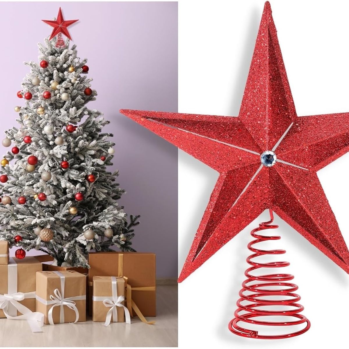 GENERICO - ESTRELLA MEDIANA 3D glitter 27X25cm color ROJO