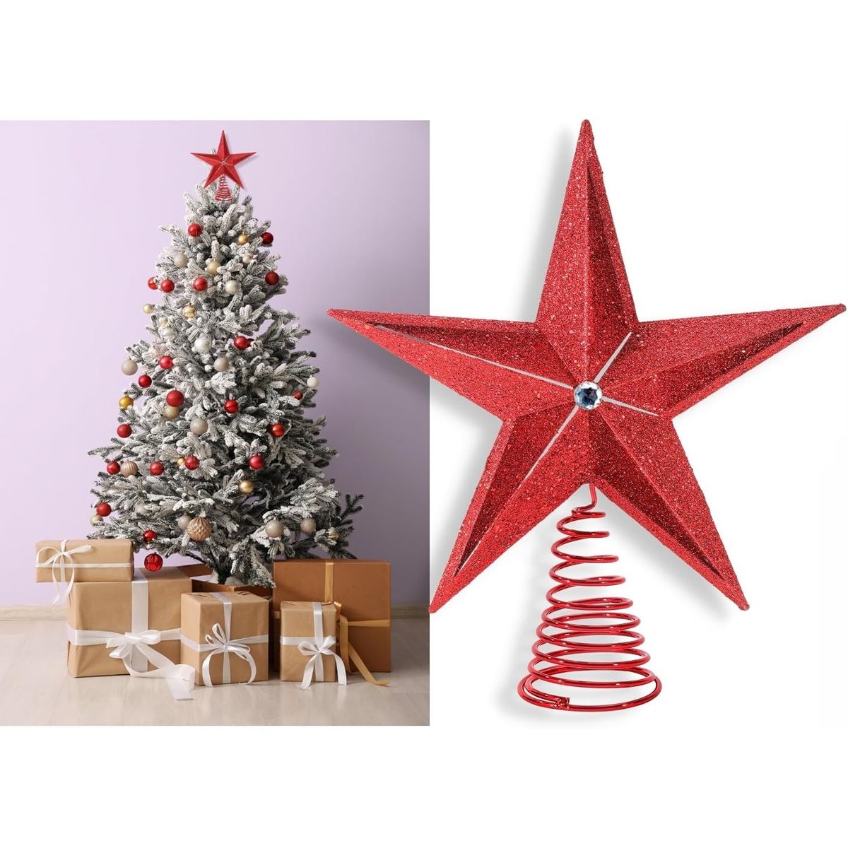 GENERICO - ESTRELLA MEDIANA 3D glitter 27X25cm color ROJO