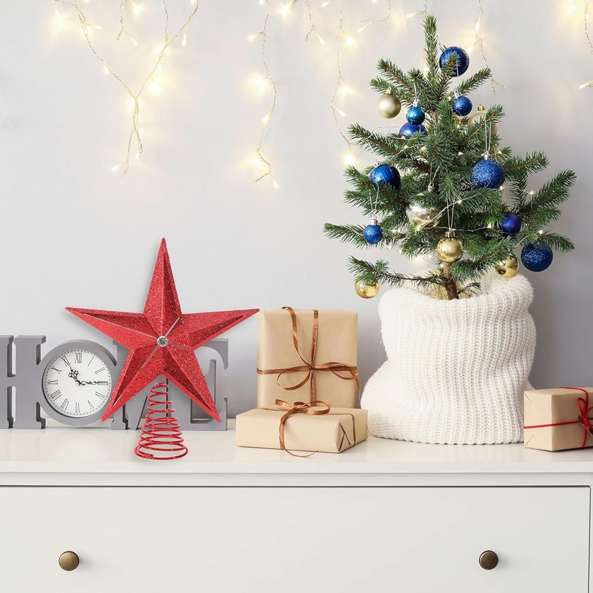 GENERICO - ESTRELLA MEDIANA 3D glitter 27X25cm color ROJO