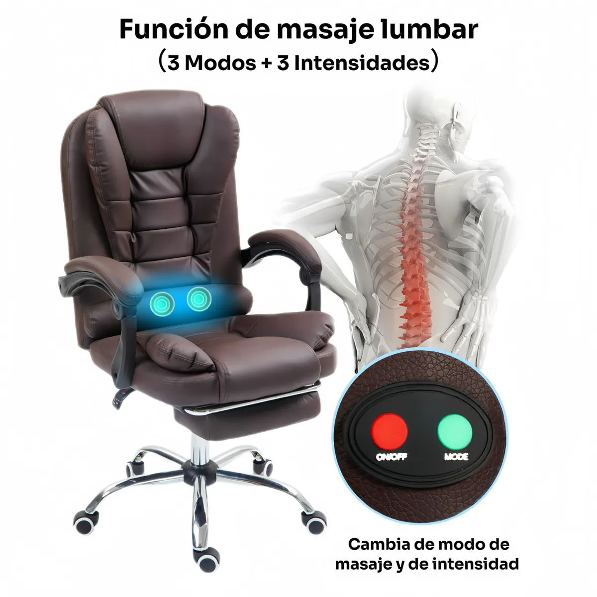 VIDITA - Silla Solana Ejecutiva Reclinable Con Masajeador Reposapies Silla De Oficina Cuero Giratorio-