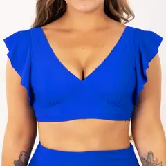 HIPSY SWIMWEAR - Top traje de baño Vuelos hombros escote V Azul