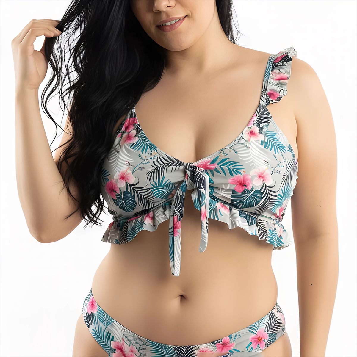 HIPSY SWIMWEAR - Top Bikini Mujer Tropical Ruffle Verde
