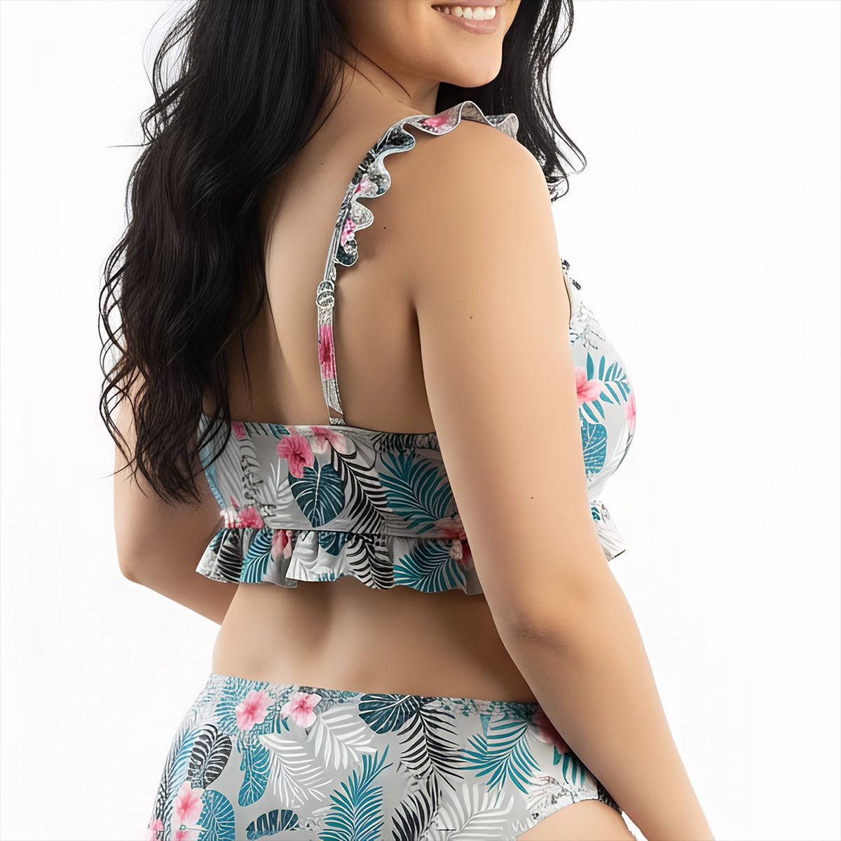 HIPSY SWIMWEAR - Top Bikini Mujer Tropical Ruffle Verde