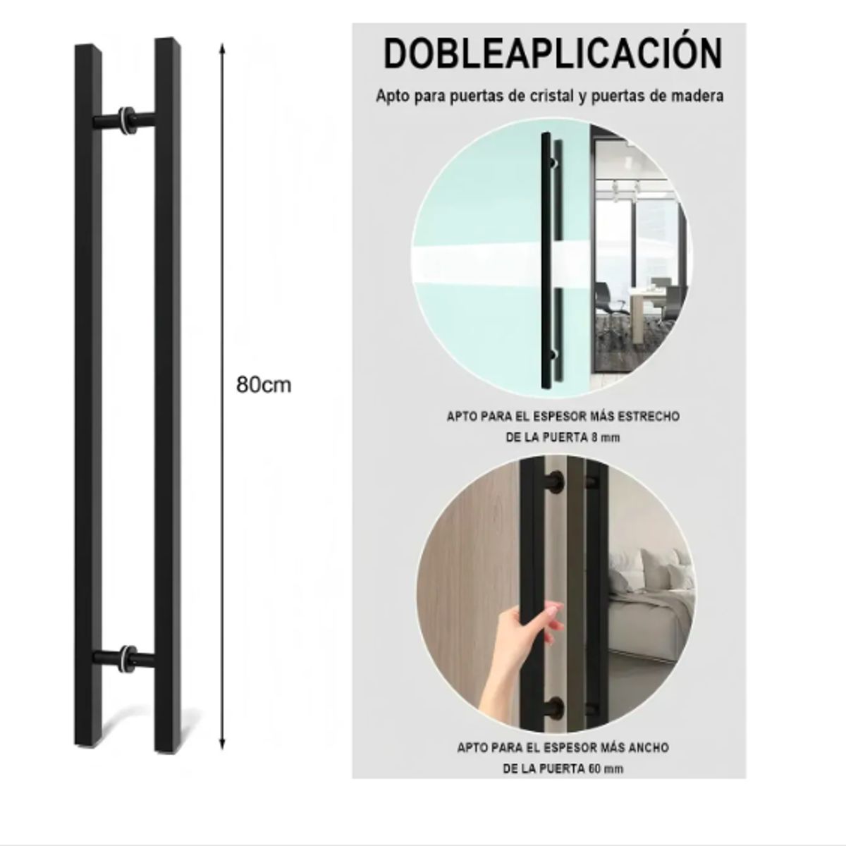GENERICO - Manillon Doble Acero Inoxid 80cm Para Puerta Madera Cristal