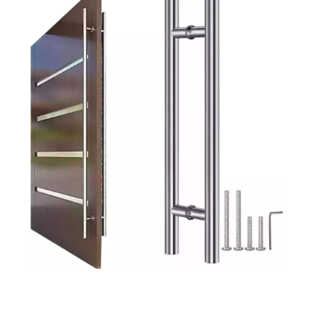 GENERICO - Manillon Doble Acero Inoxidable 100 Cm Para Puerta Madera Plateado