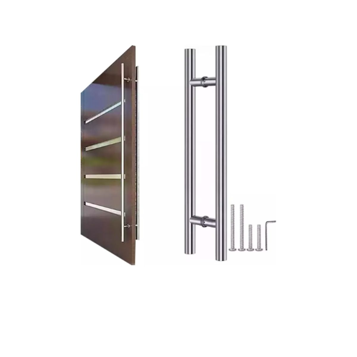 GENERICO - Manillon Doble Acero Inoxidable 100 Cm Para Puerta Madera Plateado