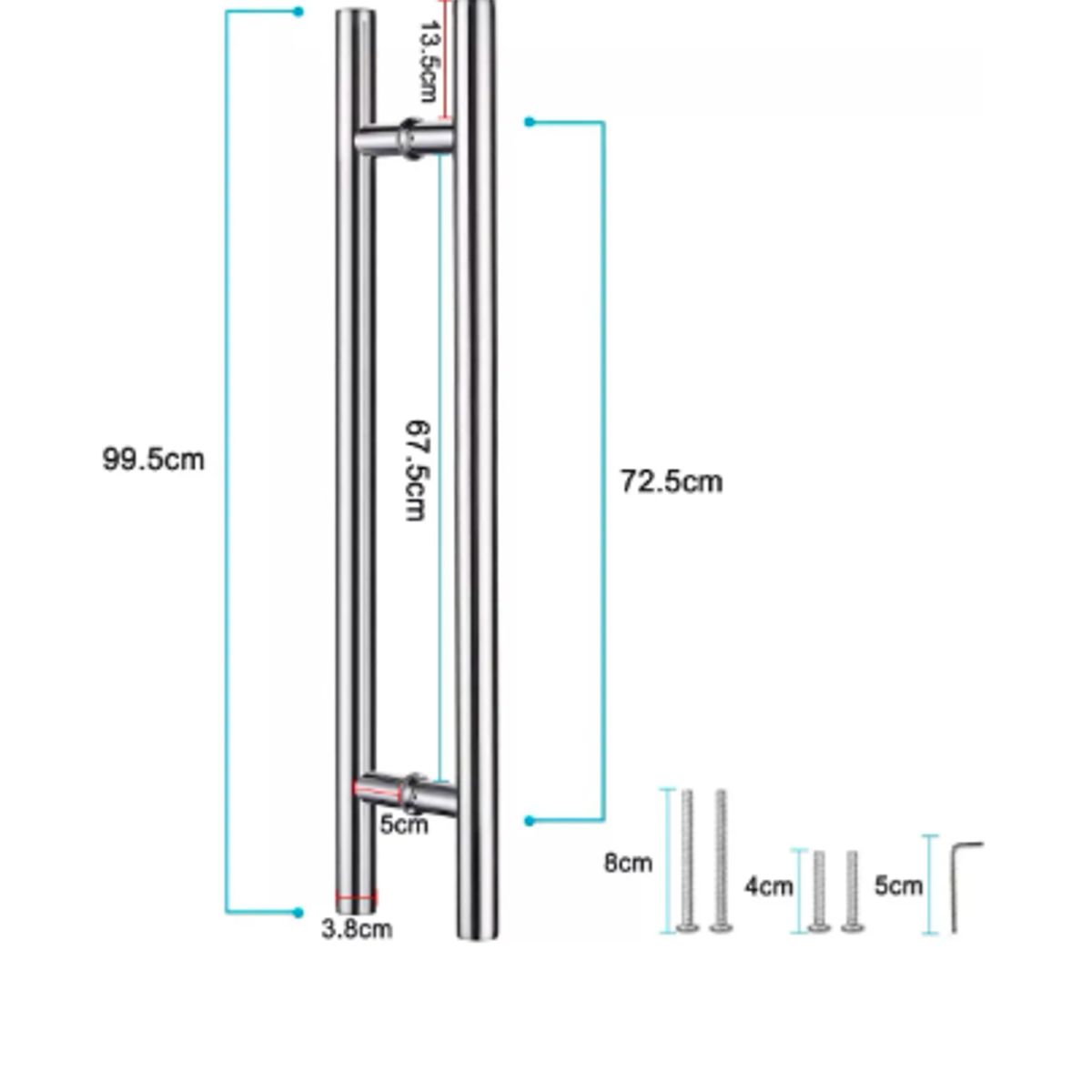 GENERICO - Manillon Doble Acero Inoxidable 100 Cm Para Puerta Madera Plateado