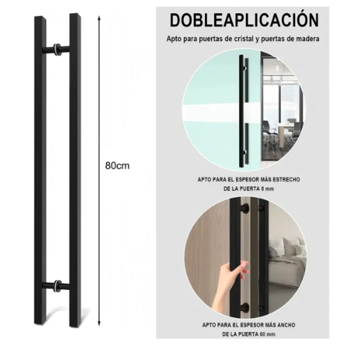 GENERICO - Manillon Doble Acero Inoxid 80cm Para Puerta Madera Cristal