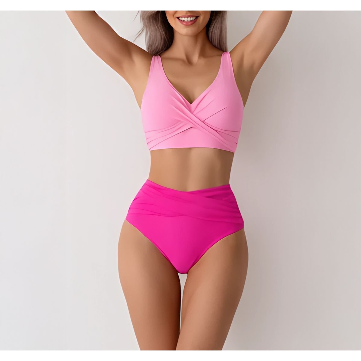 HIPSY SWIMWEAR - Bikini tiro alto Mila bicolor Rosa fucsia